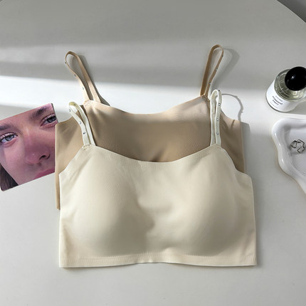日本无痕细肩带内衣女小胸聚拢一体吊带抹胸无钢圈运动美背文胸罩
