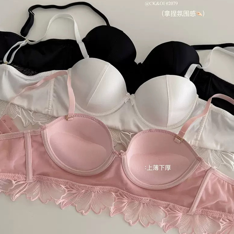 法式缎面蕾丝内衣女小胸聚拢显大