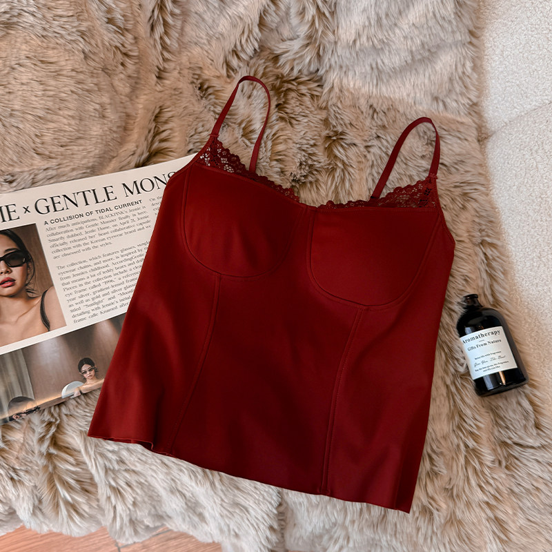 红色本命年蕾丝吊带保暖背心女带胸垫一体式美背可外穿保暖上衣女,女士内衣/男士内衣/家居服,保暖背心,淘宝优惠券,粉丝福利购,淘宝优惠卷