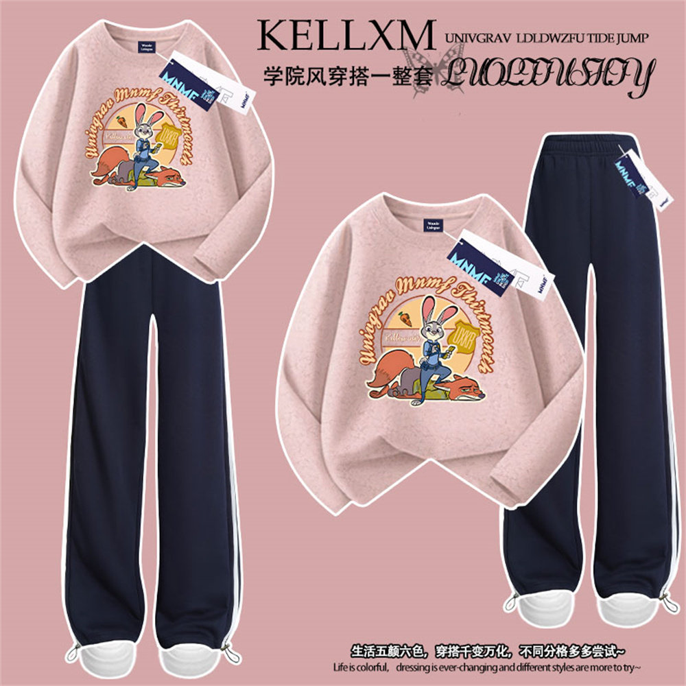 女童扎染长袖t恤长裤套装春秋季疯狂动物城印花中大童宽松两件套