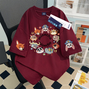 女童纯棉短袖t恤仿刺绣卡通朱迪尼克多款印花中大童洋气百搭上衣