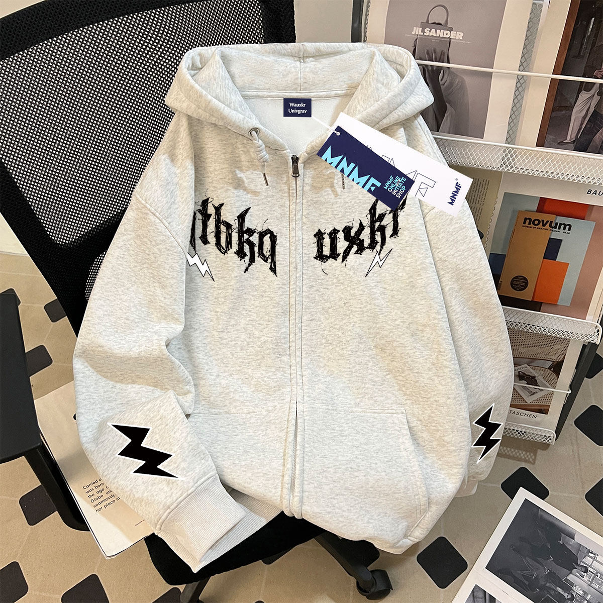 男女童2026秋冬新款潮牌美式印花拉链开衫连帽卫衣中大童百搭外套