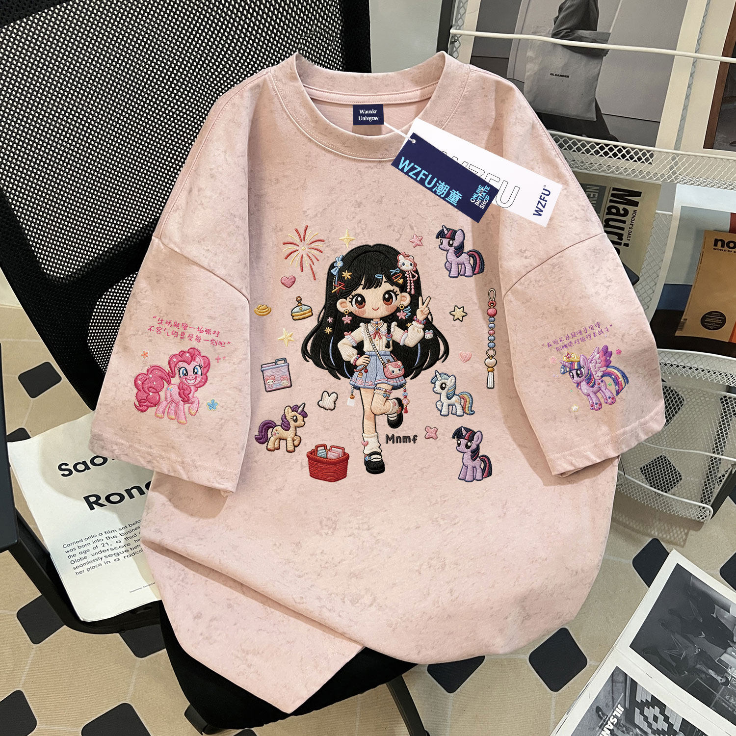 女童纯棉扎染短袖T恤夏季新款小马宝莉女孩仿刺绣中大童百搭上衣