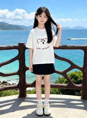 夏季小狗印花纯棉男女童短袖T恤