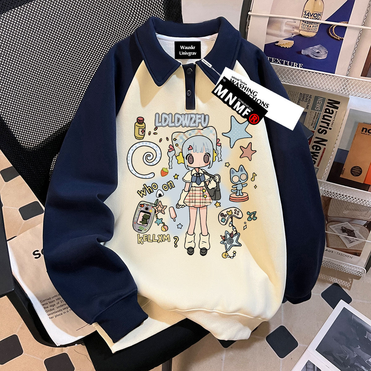 可爱卡通小女孩印花POLO卫衣女童秋冬2025新款韩版原宿风学生上衣