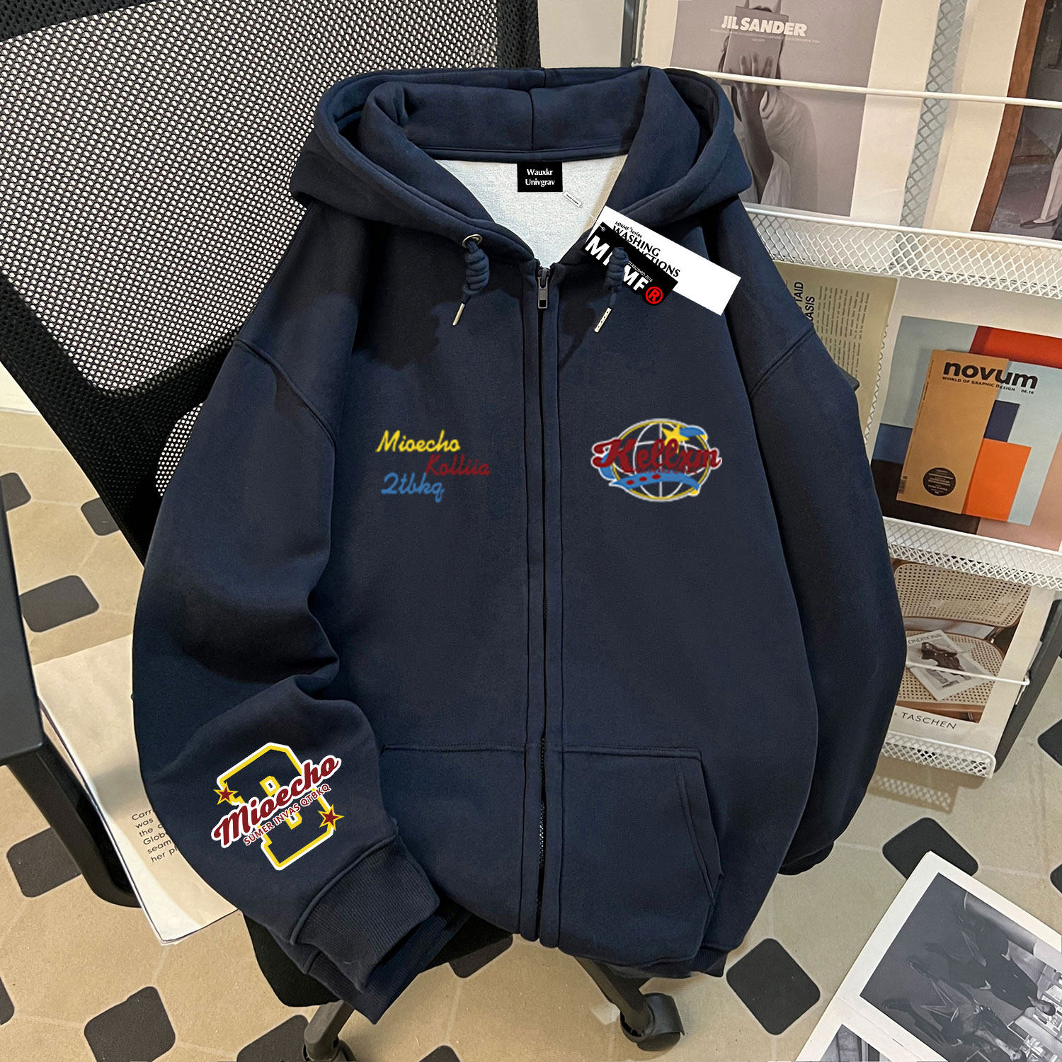 男童拉链连帽卫衣秋冬2025新款美式英文字母印花中大童潮牌上衣服