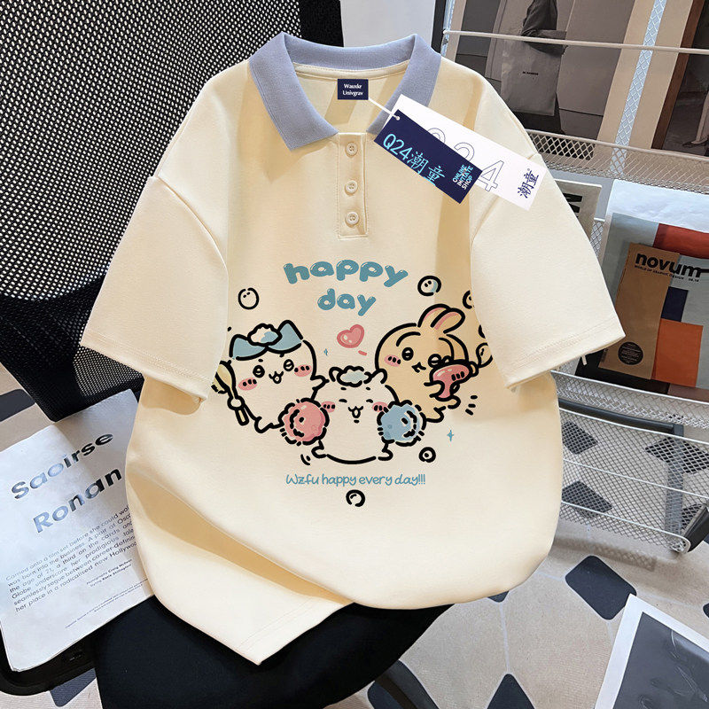女童POLO衫短袖T恤夏季新款洋气乌萨奇小八印花中大童纯棉上衣服