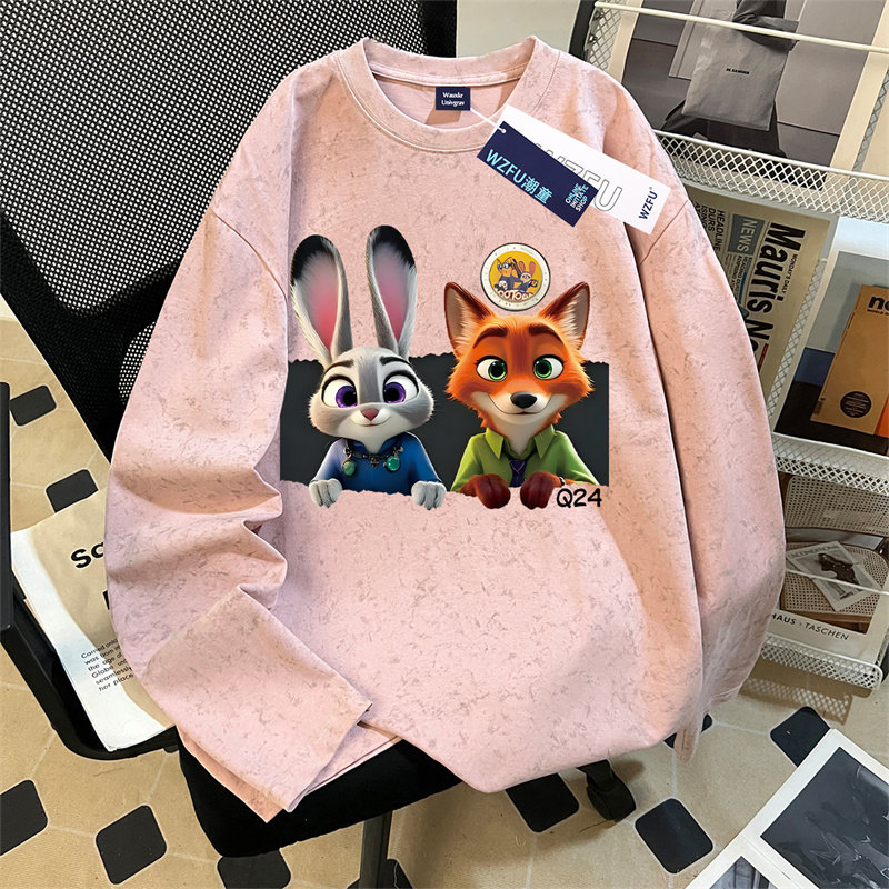 2026春秋仿刺绣卡通男女童纯棉扎染长袖t恤初中生小众设计感上衣