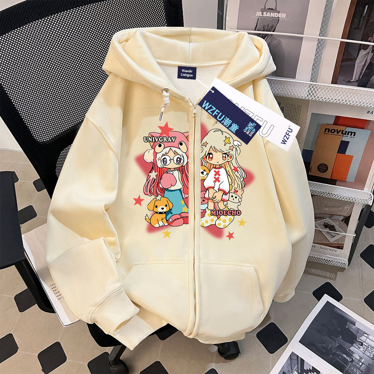 2026秋冬女童连帽开衫拉链卫衣卡通女孩印花中大童加绒慵懒风外套