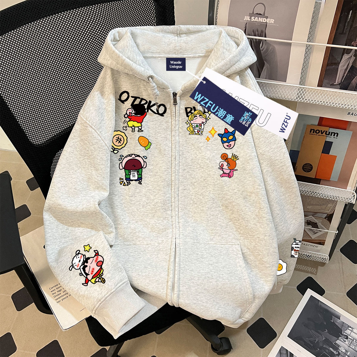 男女童拉链开衫连帽卫衣日系卡通蜡笔小新休闲中大童加绒百搭外套