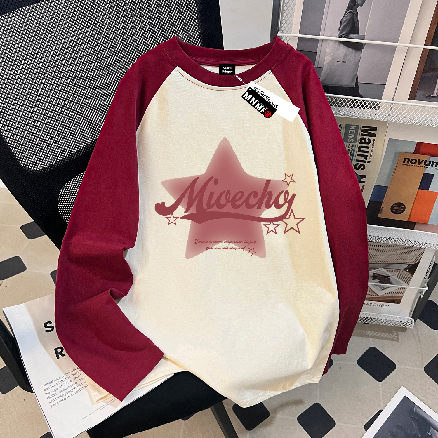 早秋新款女童插肩长袖t恤简约ins星星印花洋气宽松百搭中大童上衣