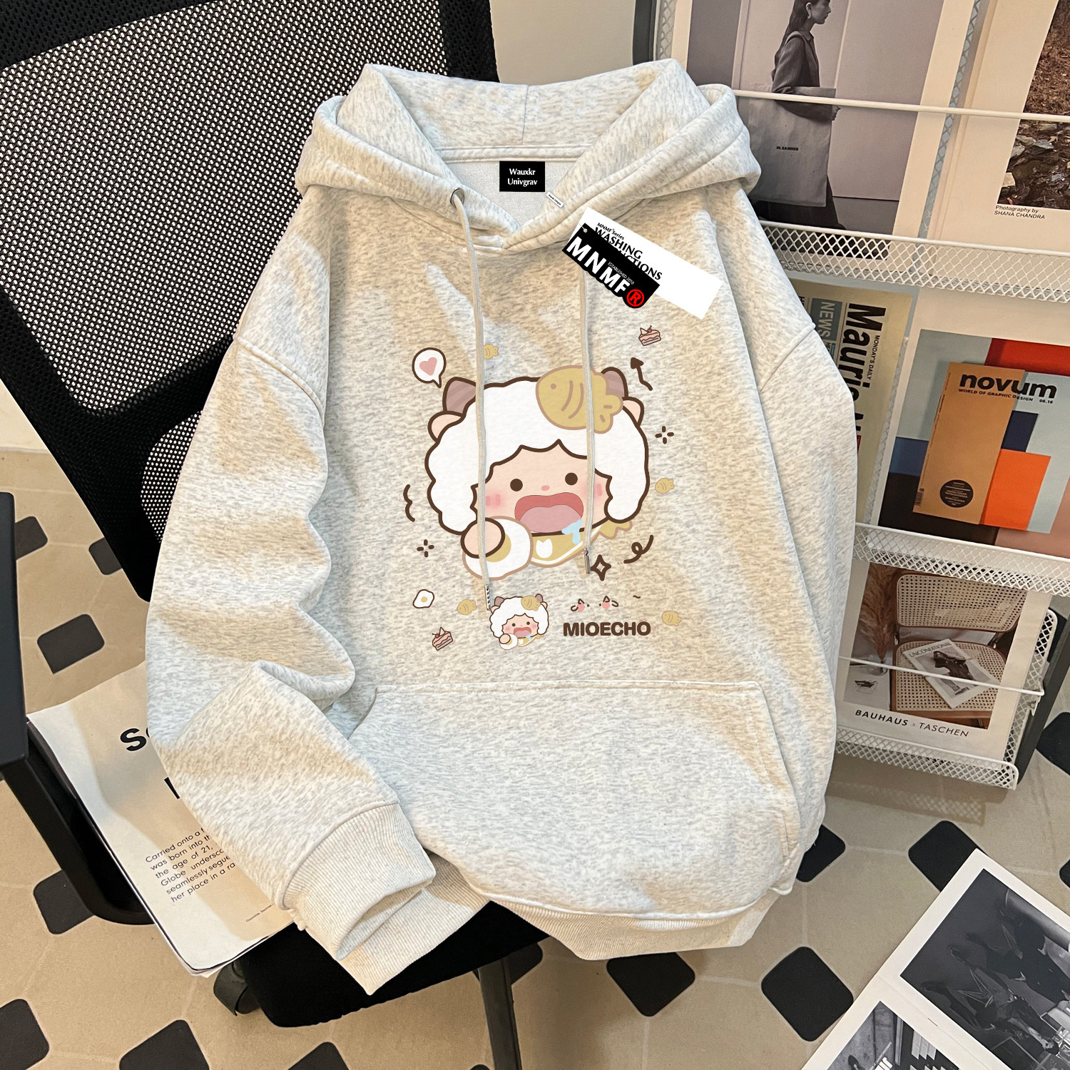 韩系ins秋冬季女童连帽卫衣卡通可爱懒羊羊印花中大童学院风上衣