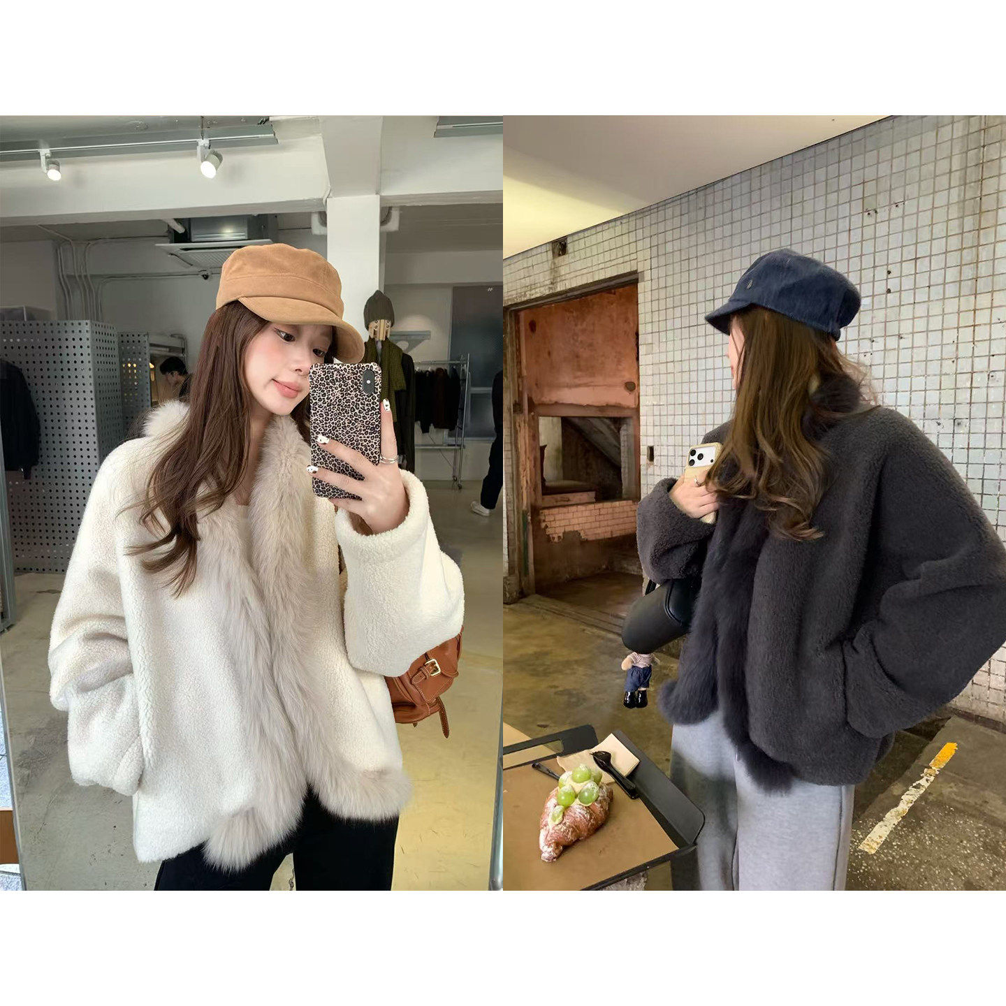 im向 首尔初雪’可拆卸！真狐狸毛毛领茧型短款羊羔毛外套女秋冬,个性定制/设计服务/DIY,棉服工装,淘宝优惠券,粉丝福利购,淘宝优惠卷