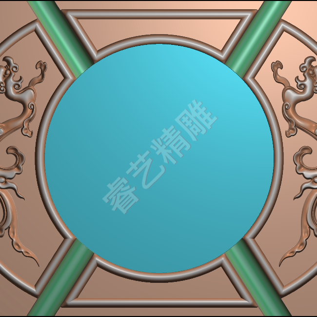 双龙烟灰缸带线精雕图jdp灰度图素材bmpY16