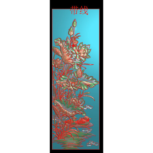 精雕图荷花菊花牡丹凤凰玉兰浮雕竖版灰度图素材JDP电脑雕刻H10