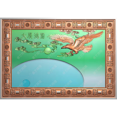 大展鸿图老鹰茶盘带线雕刻图茶盘茶台精雕图浮雕图JDP灰度图CP22