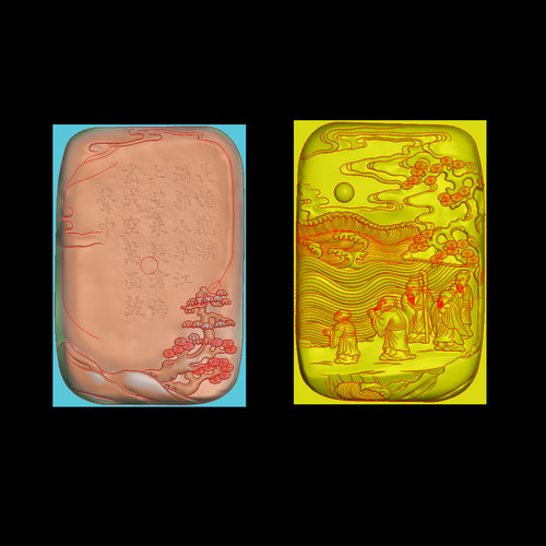 玉雕双面古代人物挂件带线灰度图JDP雕刻图BMPH96
