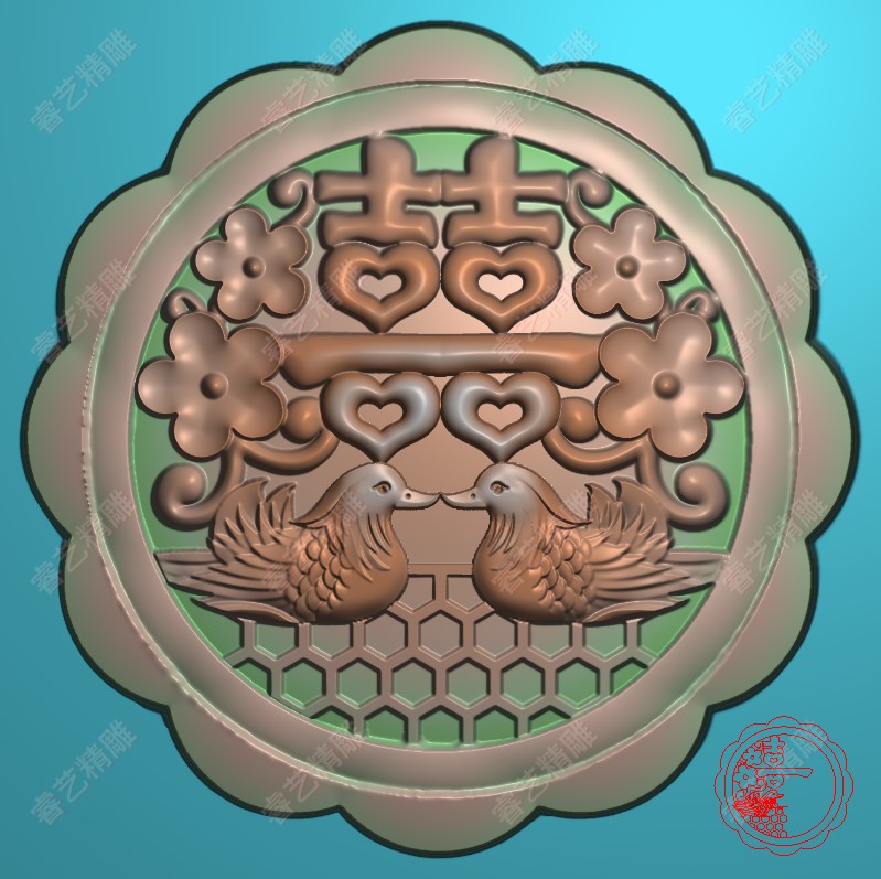 糕点鸳鸯戏水月饼模型精雕图JDP灰度图BMP中秋节素材浮雕图30