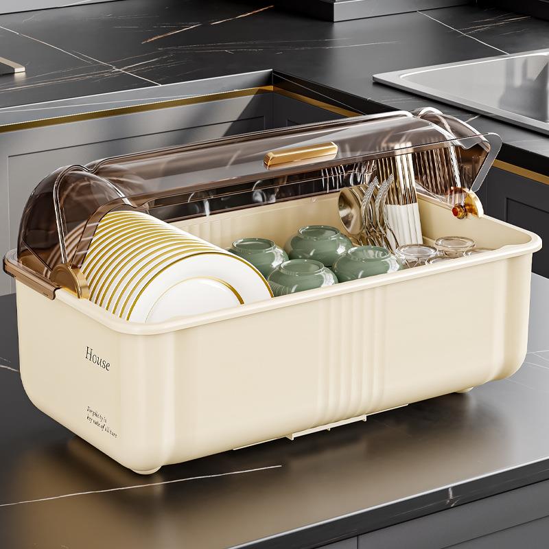 沥水碗架厨房碗筷餐具收纳盒带盖碗柜家用台面放碗碟盘水槽置物架
