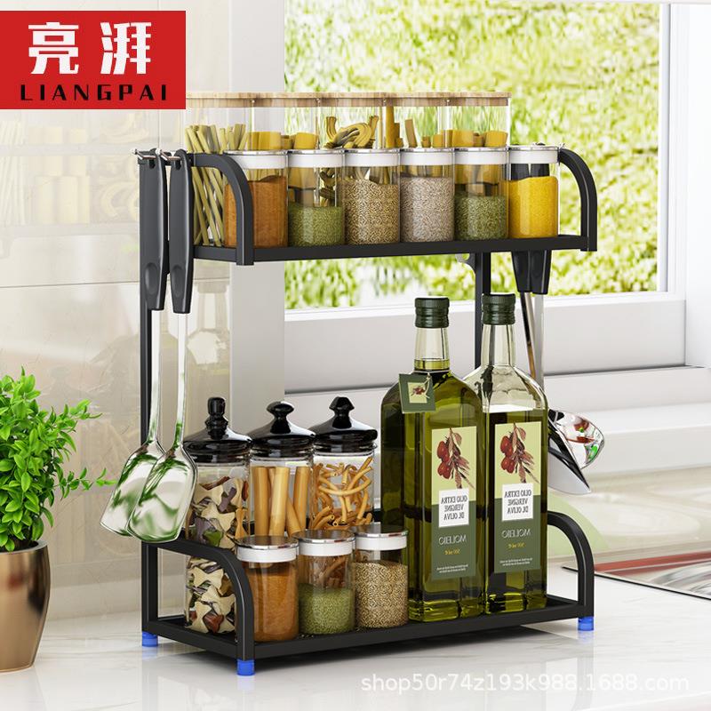 多功能加高不锈钢厨房置物架落地多层调味料用品收纳架子壁挂墙上