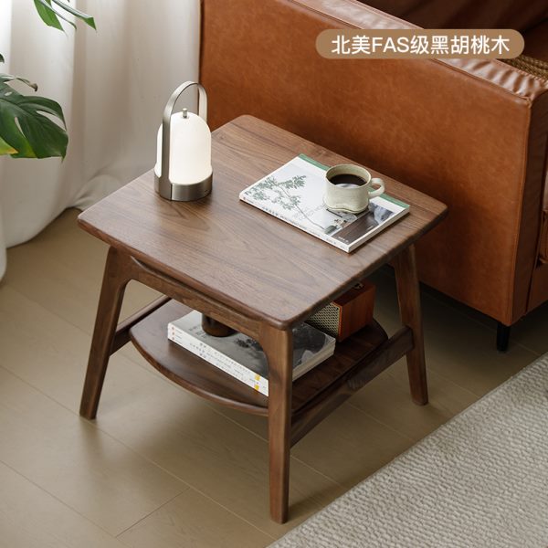 北美黑胡桃木实木茶几沙发边几角几储物桌北欧原木小边桌客厅方桌
