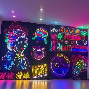 定制夜市LED霓虹灯网红墙发光字户外烧烤广告牌幕墙灯饰画亮化