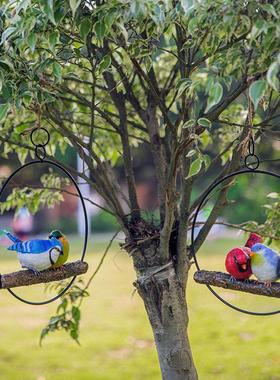 花园景观树脂园林摆件 仿真铁圈小鸟雕塑户外挂件装饰工艺品摆设