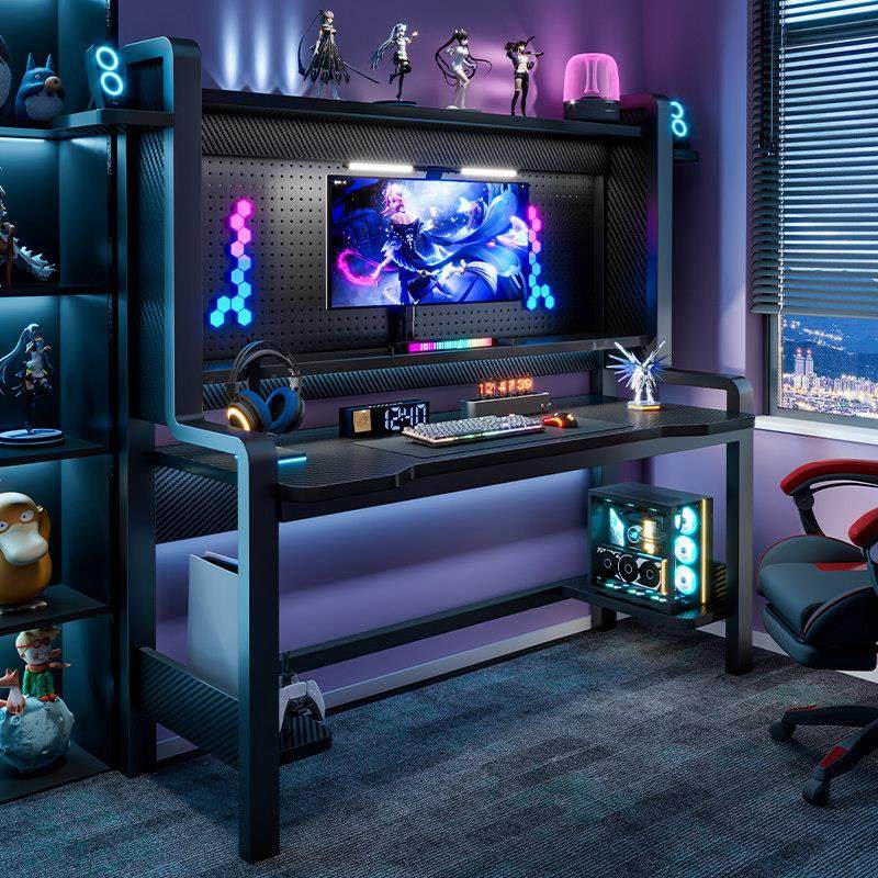 电脑桌台式可放主机卧室书架一体电竞桌椅套装家用小型竞技电脑桌