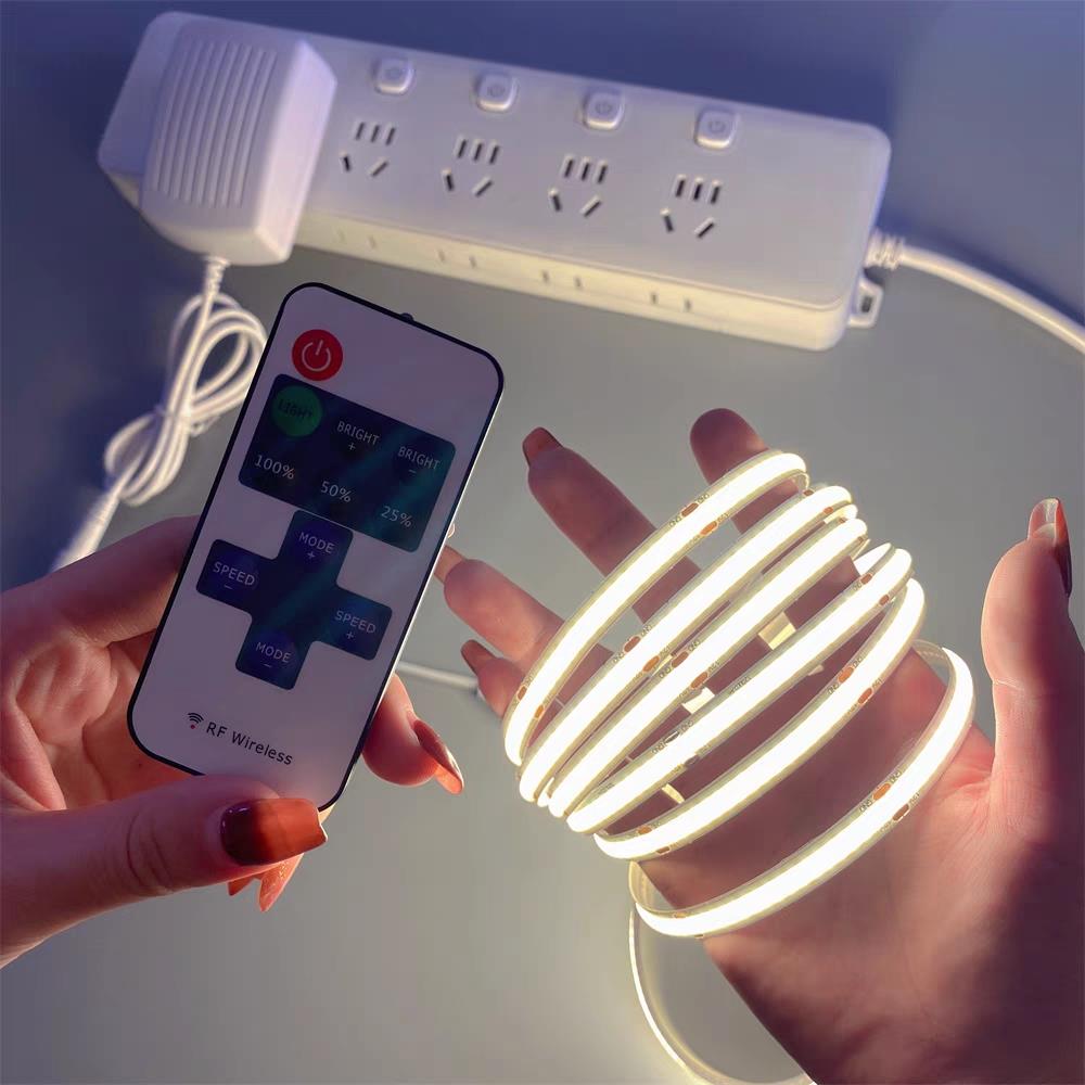 12V遥控插电COB灯带套装高亮度LED线性灯条家庭装饰自粘免开槽