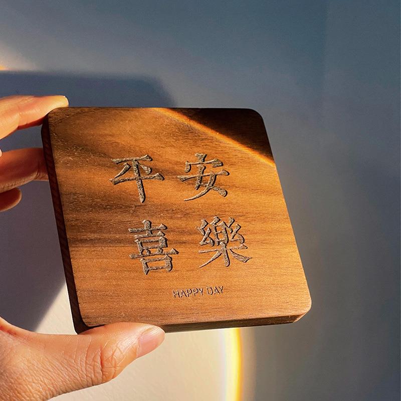 定制实木日式侘寂风黑胡桃墙壁贴装饰木质标语展示牌