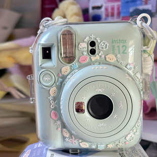 富士拍立得mini12 保护套 11迷你SE透明水晶保护壳挂绳贴纸相机