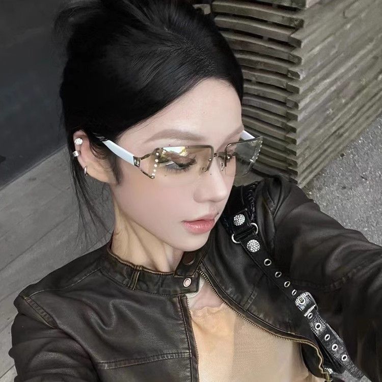 2025欧美Y2K太阳镜女潮网红凹造型拍照嘻哈眼镜辣妹显瘦无框墨镜