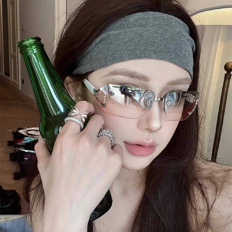 2025新款潮女款椭圆无框猫眼未来感网红墨镜防紫外线