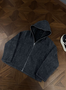 ［DRKK］RTIM羊毛马海毛全拉链开衫外套氛围加厚os版连帽夹克