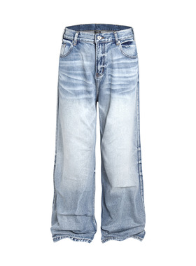 DRKK［88牛王］做旧A字版型水洗蓝牛仔裤宽松cleanfit牛仔裤长裤