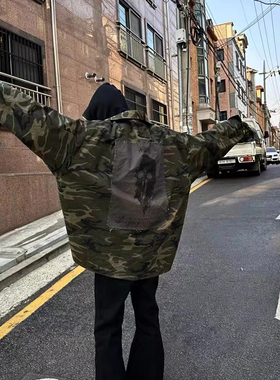 [DRKK]ycar 23SS 军绿迷彩水洗做旧外套 背后贴布男女衬衫 Vibe风