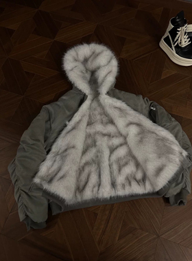 ［DRKK］RTIM双面穿座山雕加厚飞行夹克重磅麂皮两穿皮草棉服外套