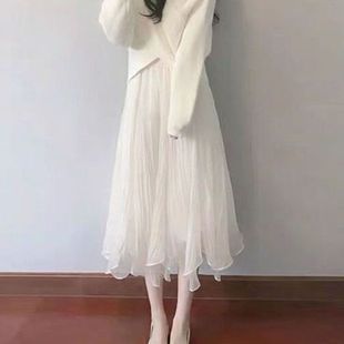 2025秋冬新款温柔高腰显瘦A字仙气网纱半身裙女小个子不规则长裙