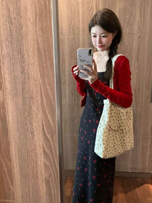 碎花吊带连衣裙+开衫两件套装女