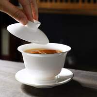 White Porcelain Gaiwan Tea Bowl Set With Lid Saucer Jade Lik thumbnail 4