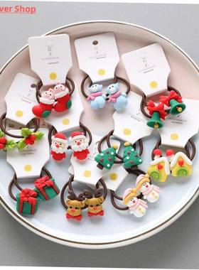 2pcs New Cute Cartoon Christmas Elk Elastic Hair Bands Rubbe