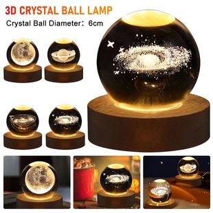 LED Crystal Ball Table Lamp USB Night Light 3D Moon Planet G