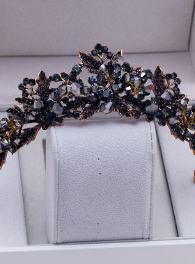 Baroque Handmade Black Crystal Beads Bridal Tiaras Crown Rhi