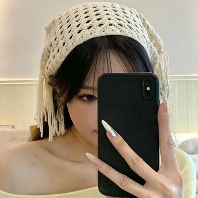 Fashion Y2K Hollow-Out Fringe Triangle Scarf For Women Sprin