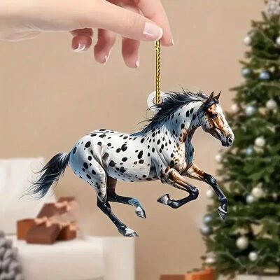 1 2D Flat Elegant Acrylic White Horse&Gold Rope Pendant-Idea