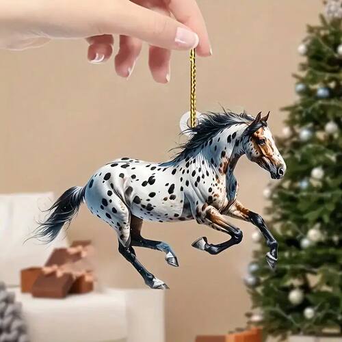 1 2D Flat Elegant Acrylic White Horse&Gold Rope Pendant-Idea