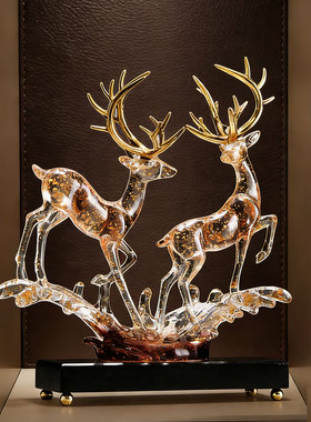 轻奢现代福鹿相伴桌面开业摆件