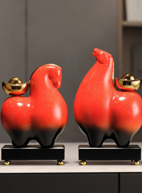 新中式马装饰马到成功摆件新中式马上有钱办公室老板桌陶瓷工艺品