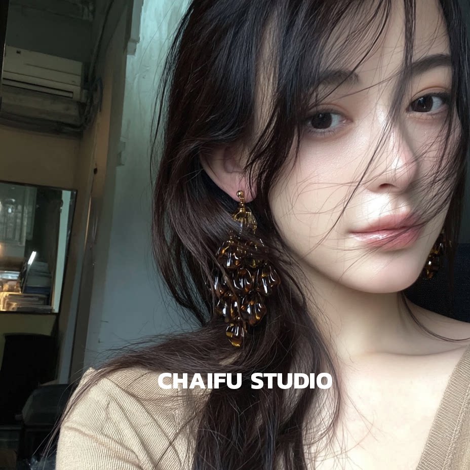 欧美夸张野性豹纹流苏耳钉