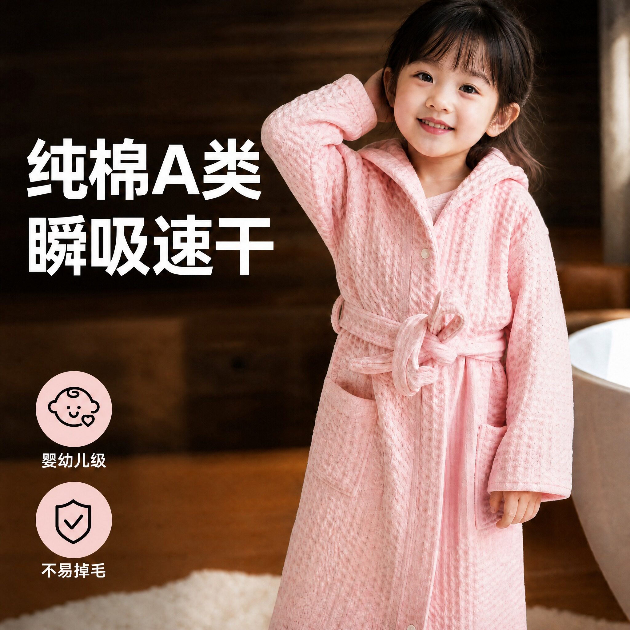 2026新款儿童纯棉浴袍浴衣华夫格